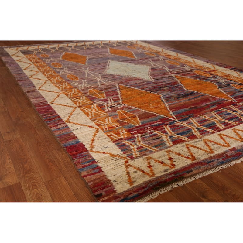 Geometric Purple Moroccan Oriental Area Rug Handmade Wool Carpet - 6'9" x 9'6" - 6'9" x 9'6" - Purple