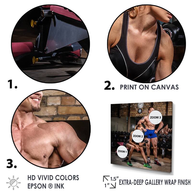 Designart "Sports Couple Is Working Out Gym" Aerobic & Bodybuilding Framed Canvas Prints