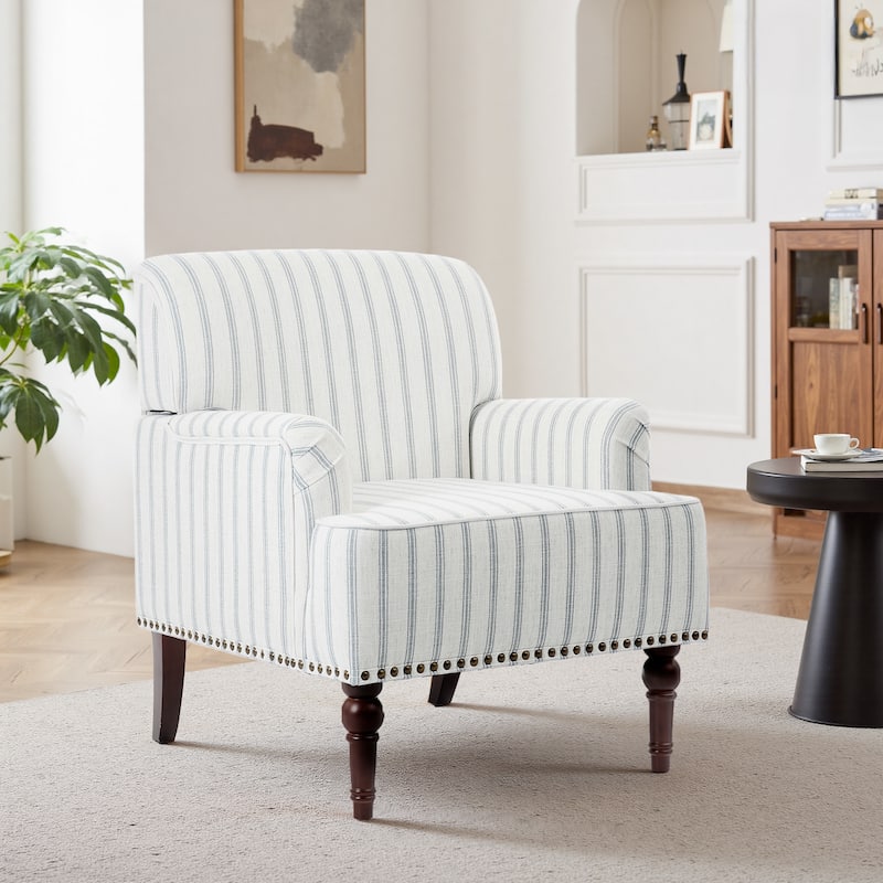 Linen Accent Chairs Nailhead Trim Armchairs with Wooden Legs