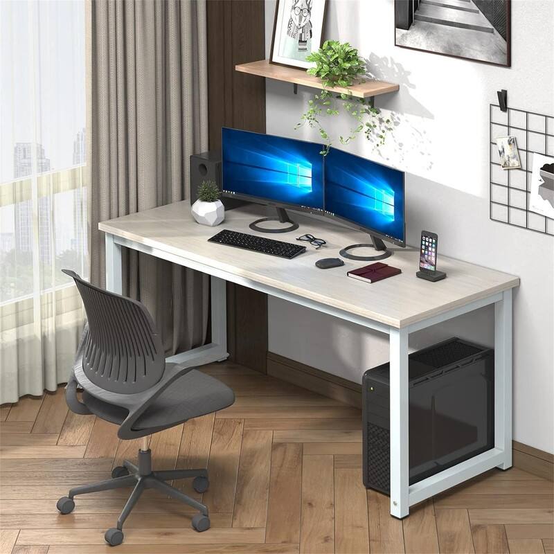 Large 63" Computer Desk Table - 23.7"D x 63"W x 29"H - White Oak
