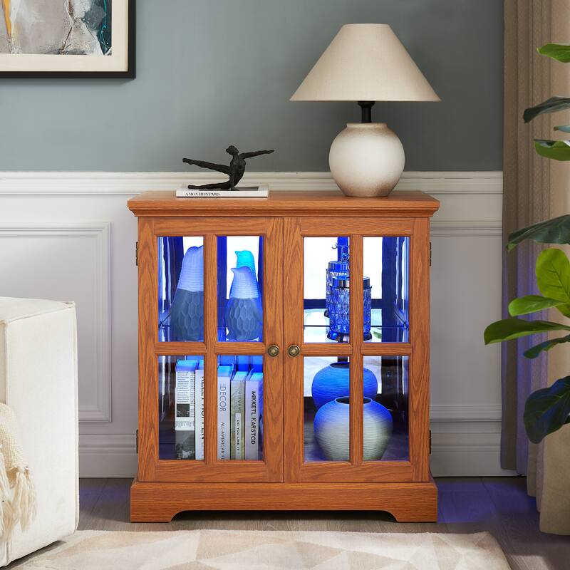 LED Curio Display Cabinet,Antique Display Cabinet with Adjustable Shelves,Retro Design Quality Showcase