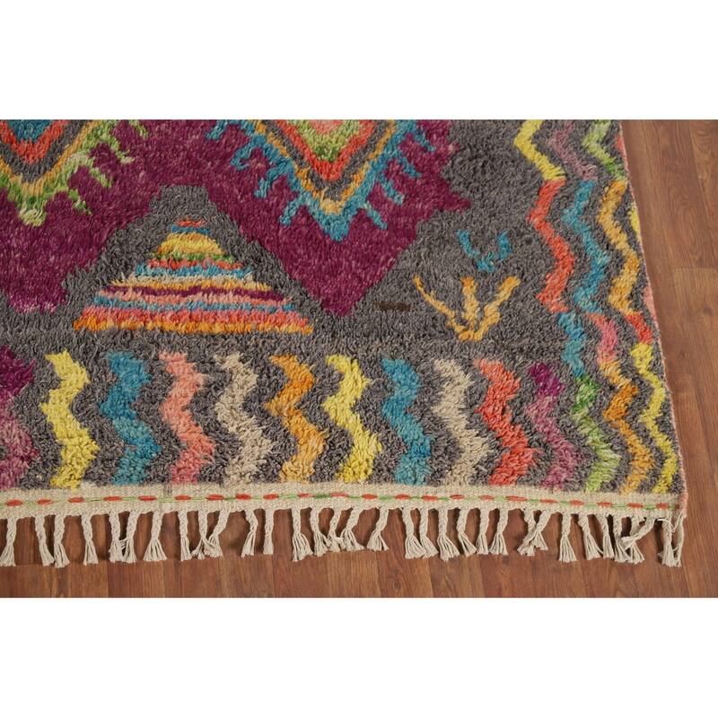 Plush Moroccan Oriental Area Rug Handmade Purple Wool Carpet - 9'0" x 12'7"