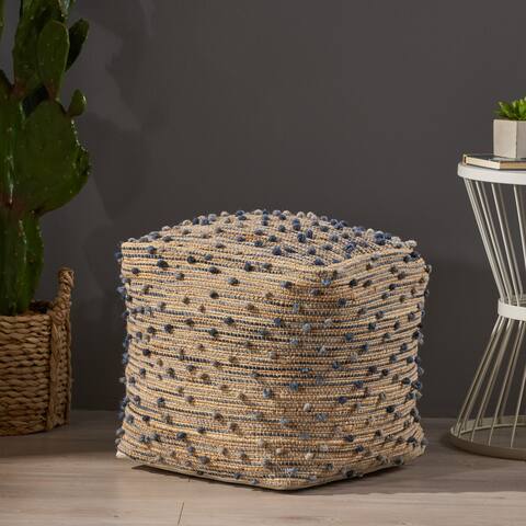 Coriander Boho Jute and Cotton Pouf by Christopher Knight Home