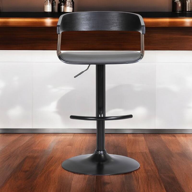 Modern Adjustable Bar Stool with Swivel Faux Leather Upholstery Pedestal Base and Footrest Support - 43.5”H x 19”W x 19.5”D