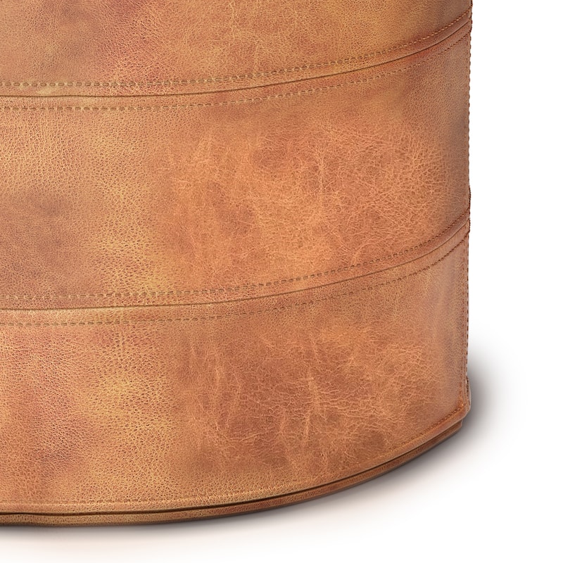 WYNDENHALL Darian Round Pouf in Genuine Leather