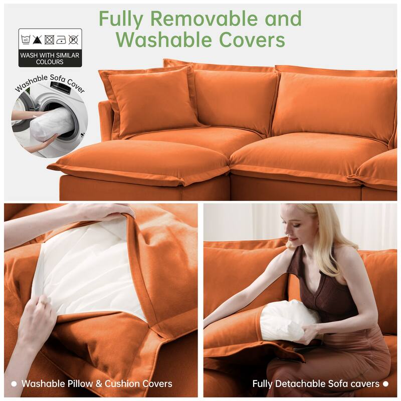 Slip-covered Armchair with Cushions and Pillows, Chenille, Orange