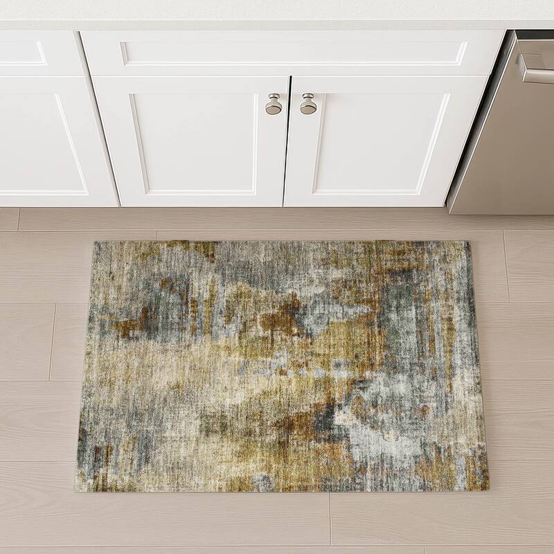 Machine Washable Indoor/ Outdoor Abstact Contemporary Chantille Rug