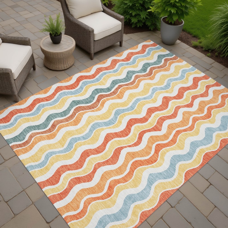 Machine Washable Indoor/ Outdoor Funky Stripe Chantille Rug - Coral - 5' x 7'6"