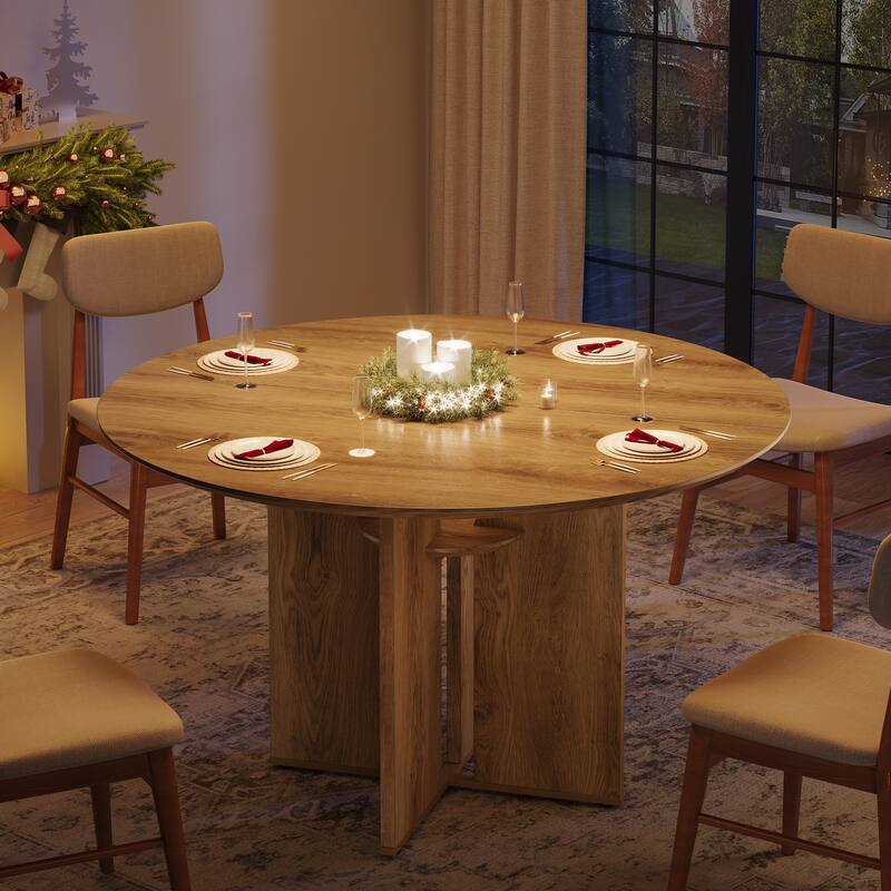 39.37" Round Brown Dining Table for 4, Farmhouse Kitchen Table