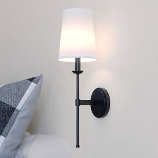 Camden 1 Light Wall Sconce Fixture White Linen Fabric Shade, LED Compatible