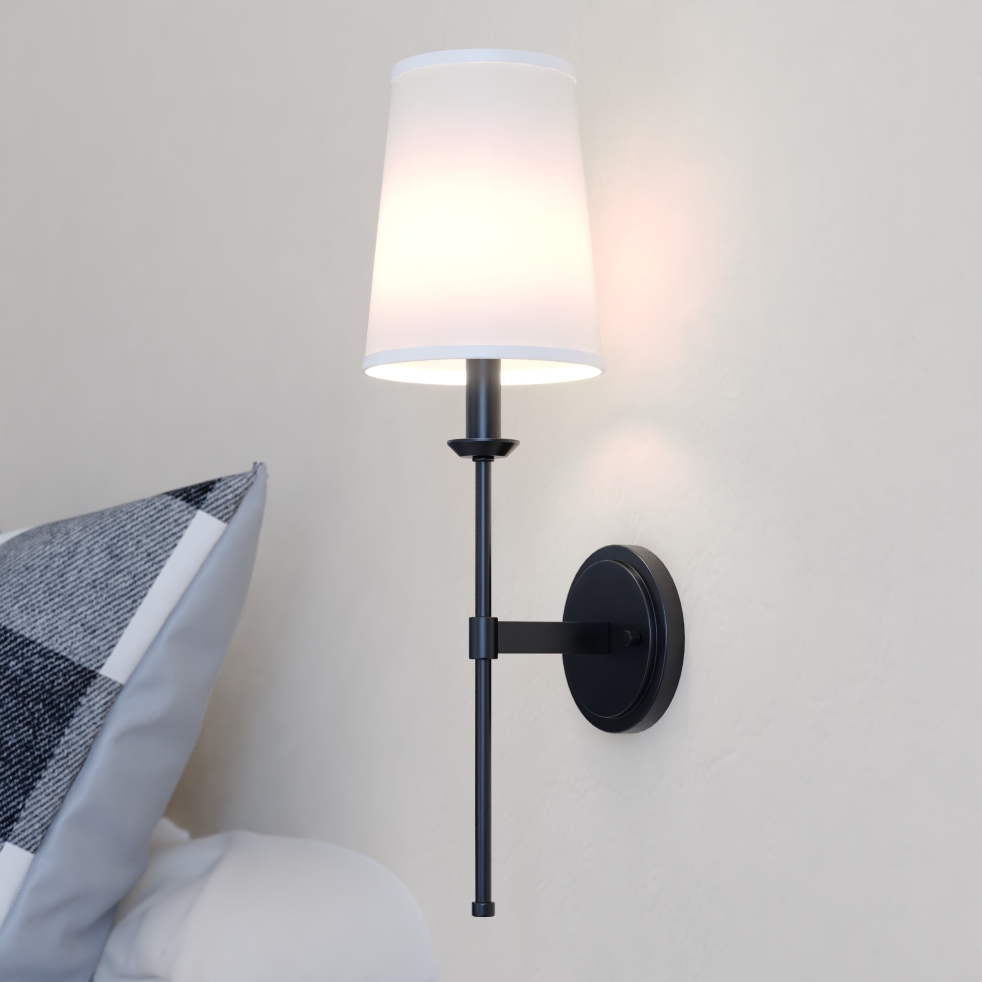 VAXCEL Camden 1 Light Wall Sconce Fixture White Linen Fabric Shade, LED Compatible
