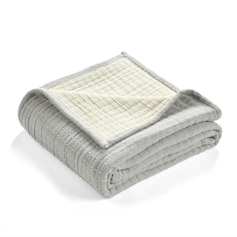 Lush Decor Solid Kantha Pick Stitch Yarn Dyed Cotton Woven Throw Blanket