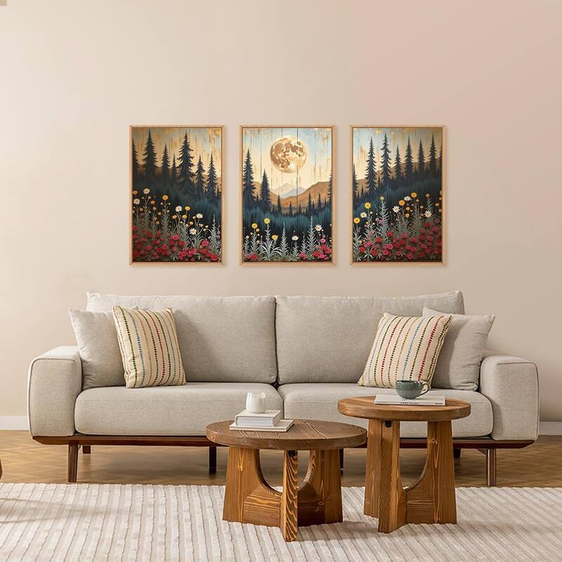 Wildflower Forest Mountain Wall Decor, Nature Pine Tree