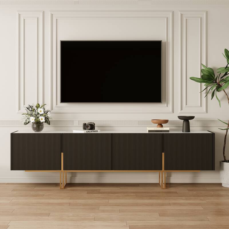 78.7'' TV Stand, Entertainment Center with Faux Marble Top