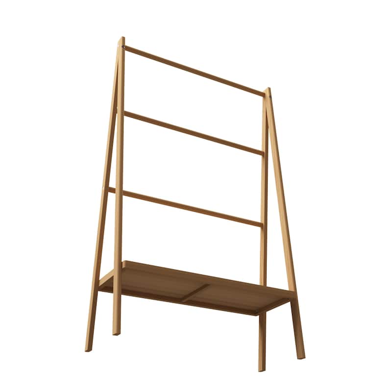 Bamboo Ladder Towel Rack with Storage Shelf