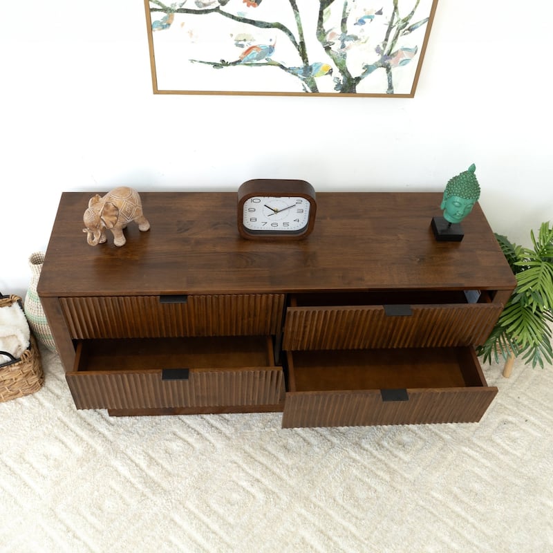 6 Drawer Dresser with Fluted Panel, Curved Clothing Organizer, Multi-functiona Wooden Cabinet Table for Living Room, Hallway