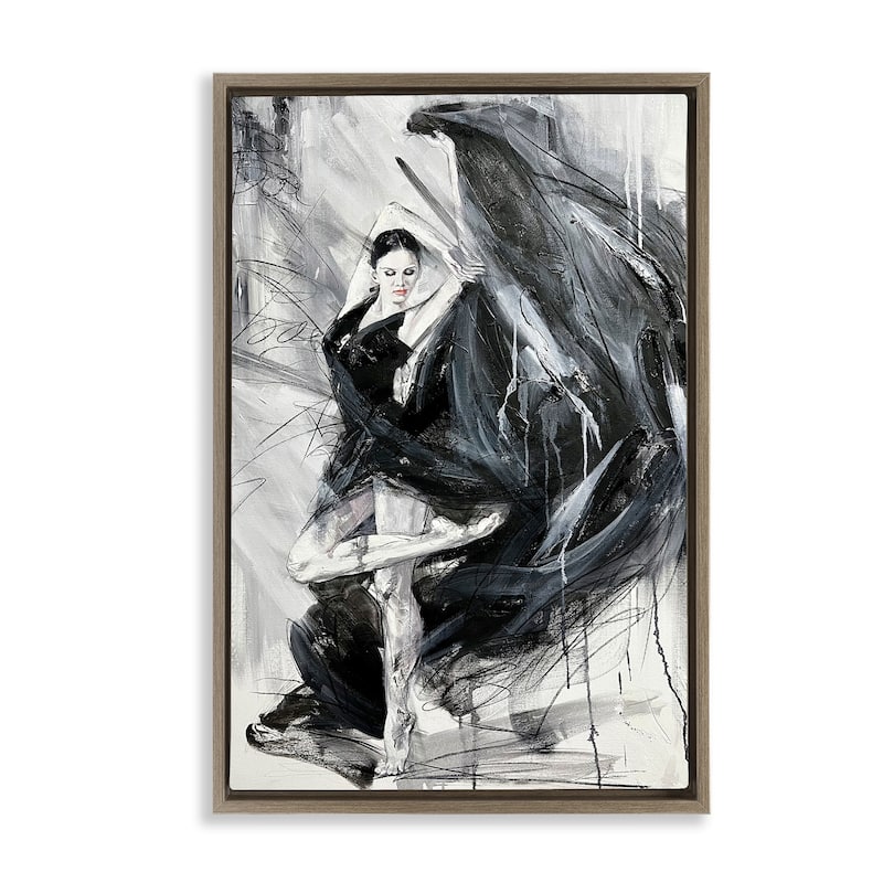 Stupell Elegant Dancer Abstract Framed Floater Canvas Wall Art Design By Lucille Lee - 17 x 25 - Brown