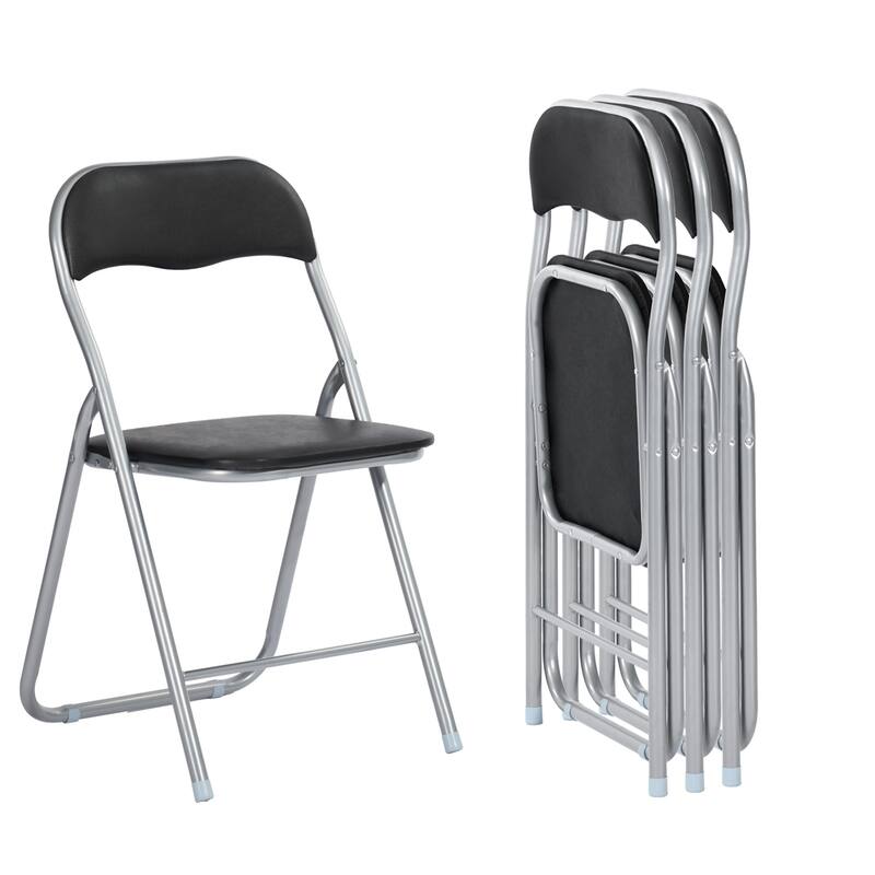 Homy Casa Set Black Folding Dining Chairs, Metal Frame PVC Seat