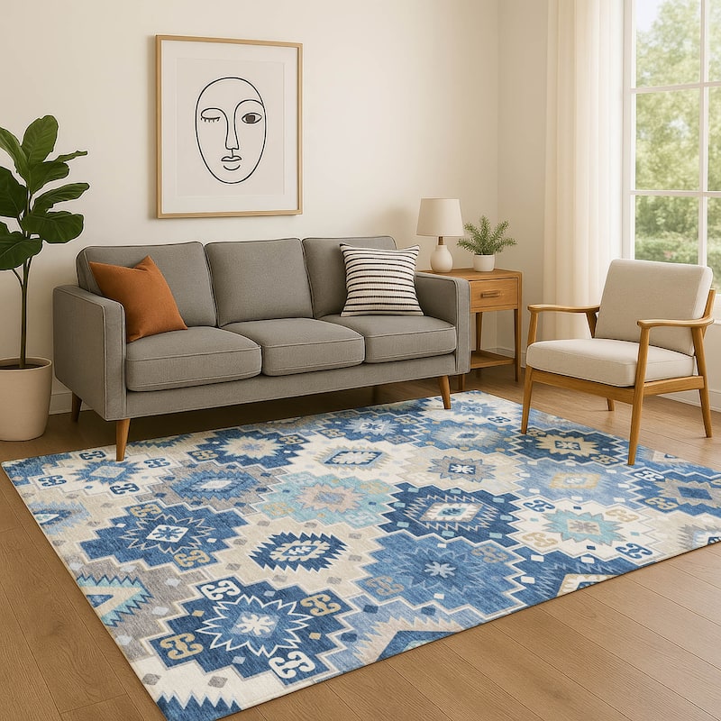 Premium Washable Super Soft Southwest Tribal Mayfield Rug - Blue - 3' x 5'