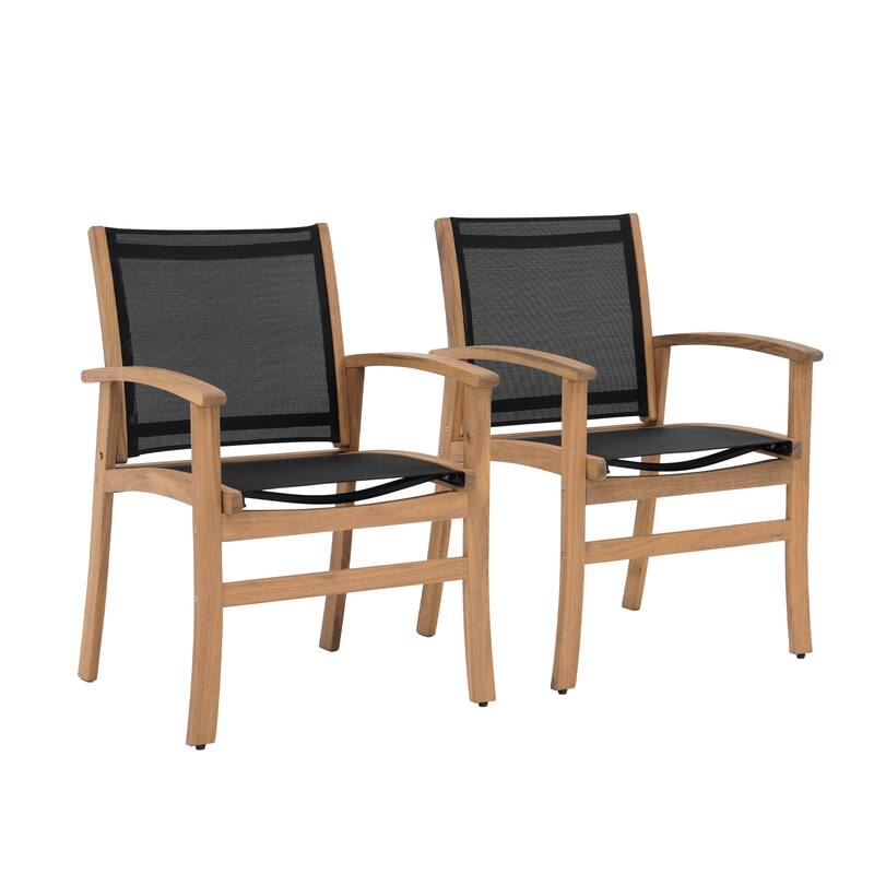 Outdoor Wooden Armchairs with Textilene Back (Set of 2)