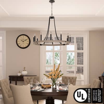 Acroma 12-light Farmhouse Modern Wagon Wheel Chandelier Candle Dining Room Lighting - 34''
