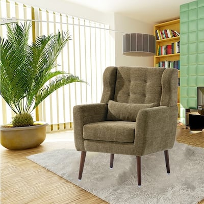 Modern Accent Chair Upholstered Foam Filled Wingback Chairs with Linen Fabric Lounge Armchair for Livingroom, Avocado