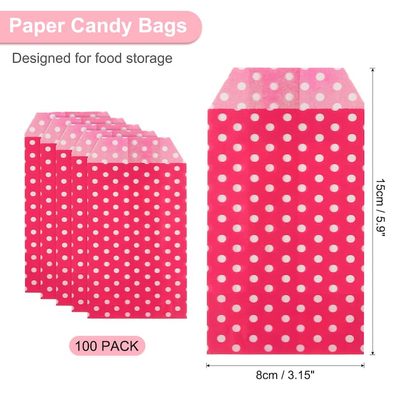 100Pcs Kraft Paper Treat Bags, Greaseproof Candy Bags Flat Favor Bags - Rose Red - 6" x 3"