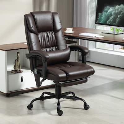 Faux Leather Massage Office Chair Ergonomic Reclining Computer Desk Chair with Footrest and Remote - 26" W x 29.5" D x 44"-48" H