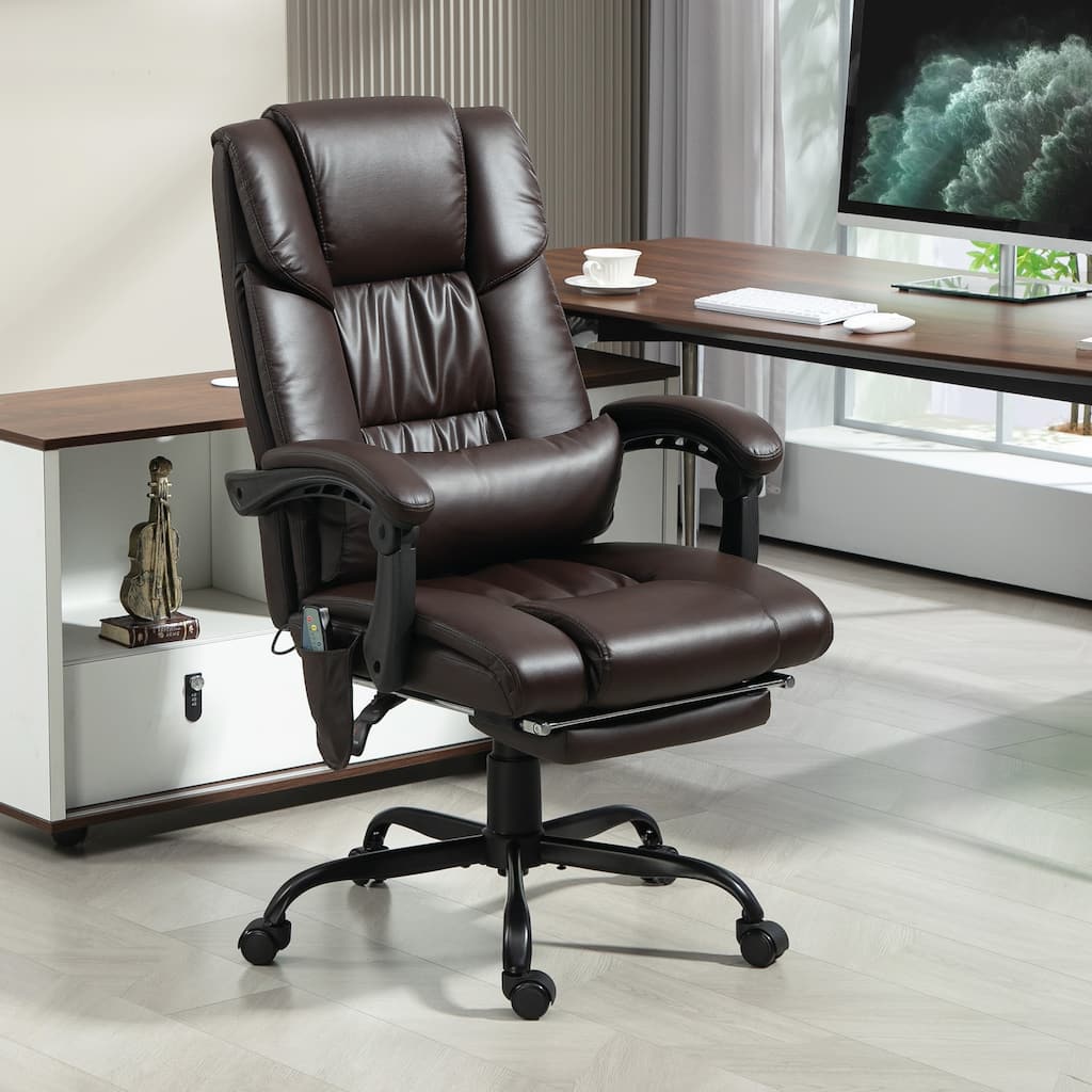 Faux Leather Massage Office Chair Ergonomic Reclining Computer Desk Chair with Footrest and Remote - 26" W x 29.5" D x 44"-48" H
