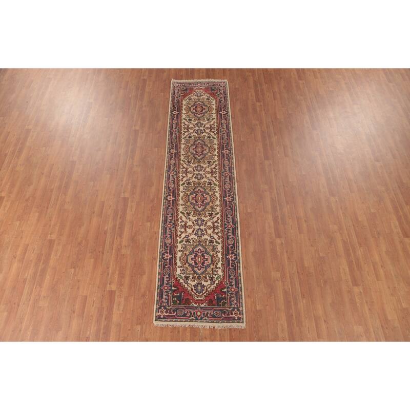 Geometric Heriz Serapi Runner Rug Handmade Wool Carpet - 2'7"x 10'8"