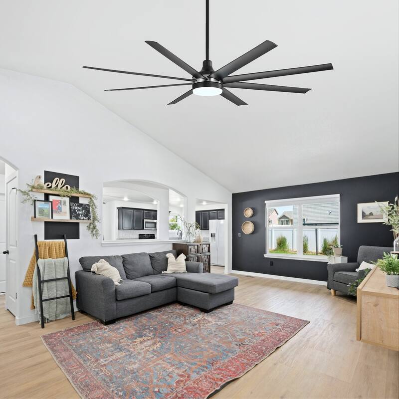 72 Inch Black Morden LED Ceiling Fan with Light Remote(8-Blade)