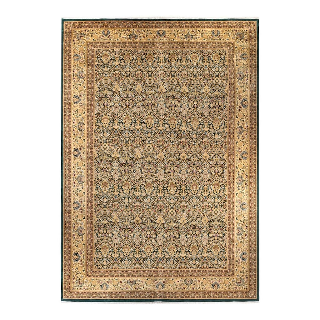 Overton Handknotted Wool Vintage Inspired Traditional Mogul Green Area Rug - 18' 0" x 12' 2"