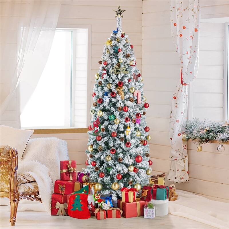 Yaheetech Snow Flocked Fir Pencil Christmas Tree Slim Artificial Tree