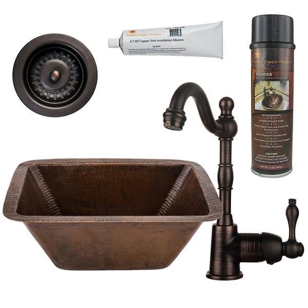 slide 1 of 16, Premier Copper Products Bar Sink, Faucet and Strainer Drain Package