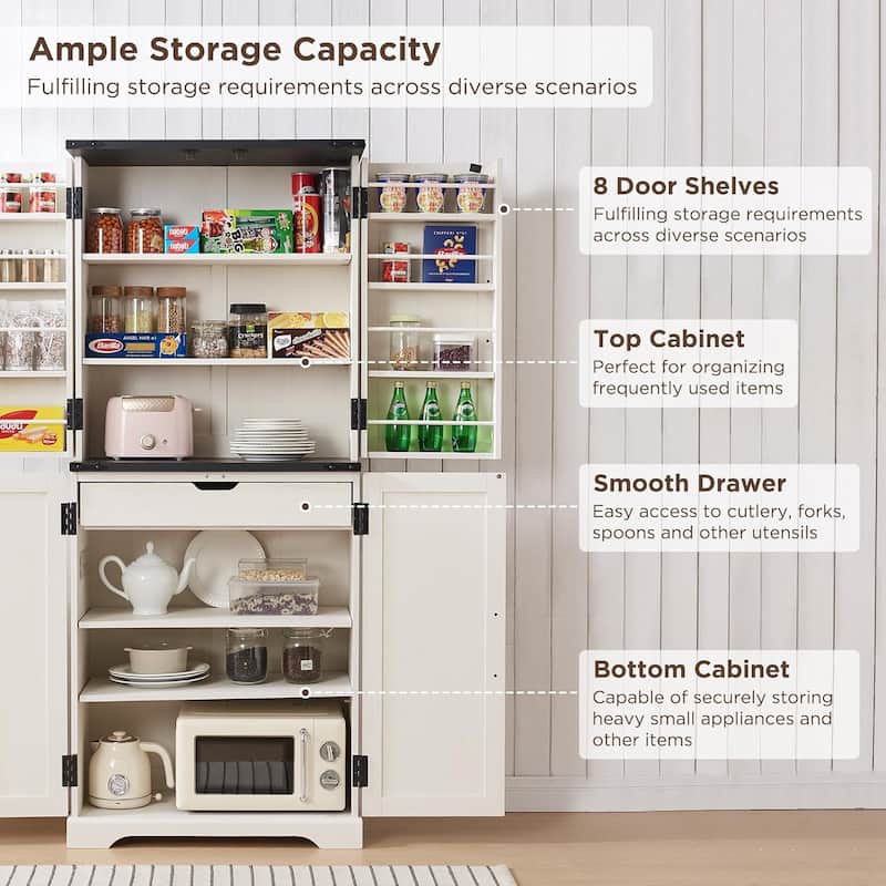 72" Tall Farmhouse Kitchen Pantry, Storage Cabinet with Barn Doors - N/A
