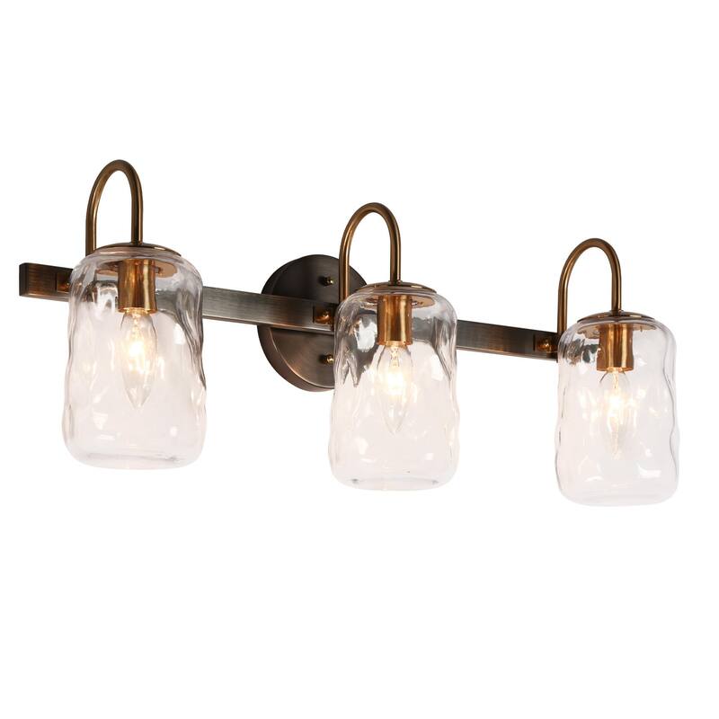 3-Light Black Gold Bathroom Vanity Light Glass Wall Sconces - L24"*W9.8"* H7.5"