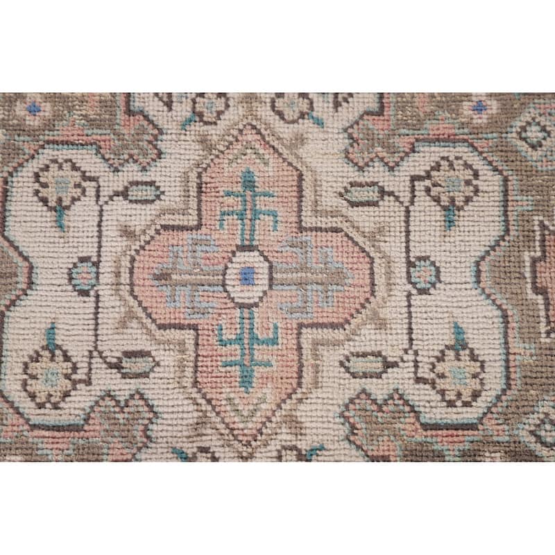 Pink Geometric Tabriz Persian Vintage Rug Hand-Knotted Wool Carpet - 6'5" x 9'9"