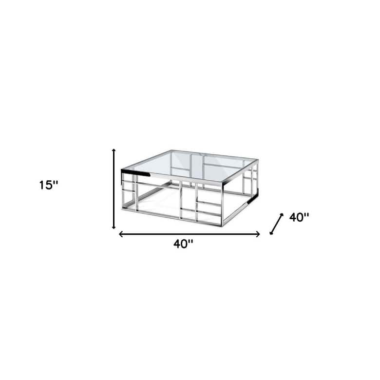 HomeRoots 40" Silver And Clear Glass Square Coffee Table