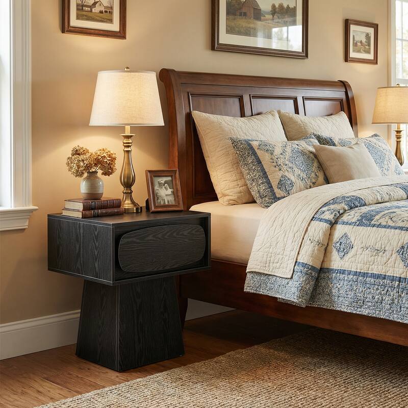 Rustic Wood Grain Nightstand with Drawer, 21.65"W