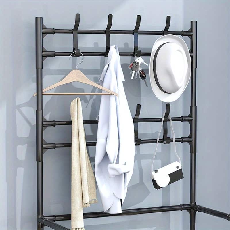 5-Tier Freestanding Shoe Rack and Coat Stand Entryway Organizer for Shoes Boots Hats - 26”L x 11”W x 68.9”H