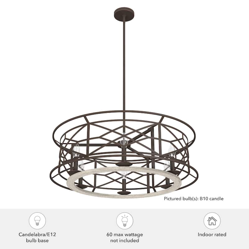 Hunter Langwood 30" 6-Light Round Chandelier - Dining Room, Entry - Caged, Contemporary, Modern Farmhouse, Transitional
