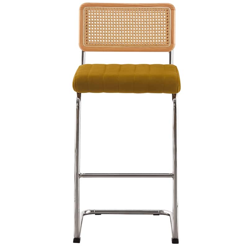 Velvet Upholstered Rattan Counter/Bar Stools, Set of 2/3