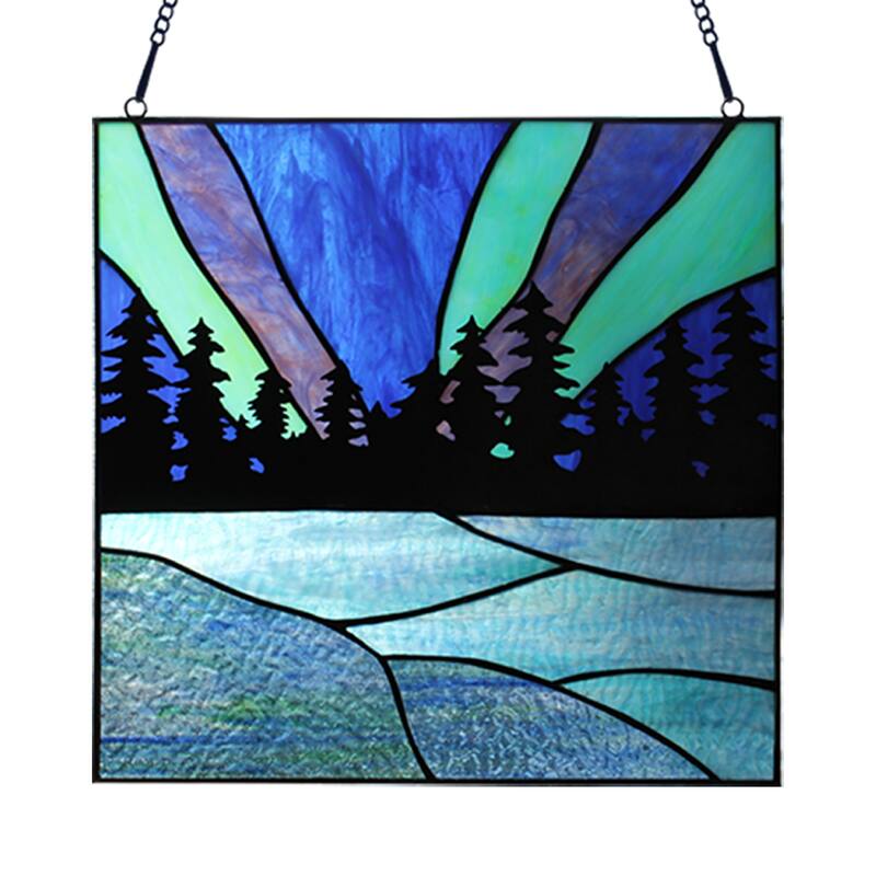 Whispering Pines River of Goods Stained Glass Window Pane in Blue