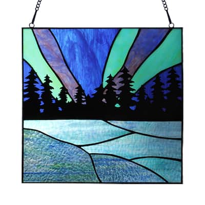 Whispering Pines River of Goods Stained Glass Window Pane in Blue