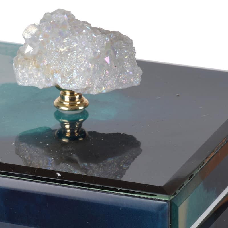 Eve 6 Inch Decorative Accessory Box, Elegant Stone with Finial Accent, Blue