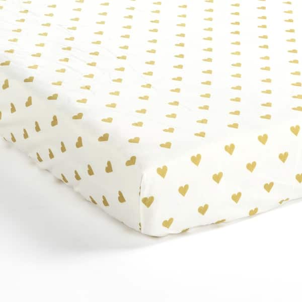slide 2 of 5, Lush Decor Boho Metallic Hearts Allover Hearts Soft & Plush Fitted Crib Sheet - 52"x 28" Space - White/Gold - 52"x 28"