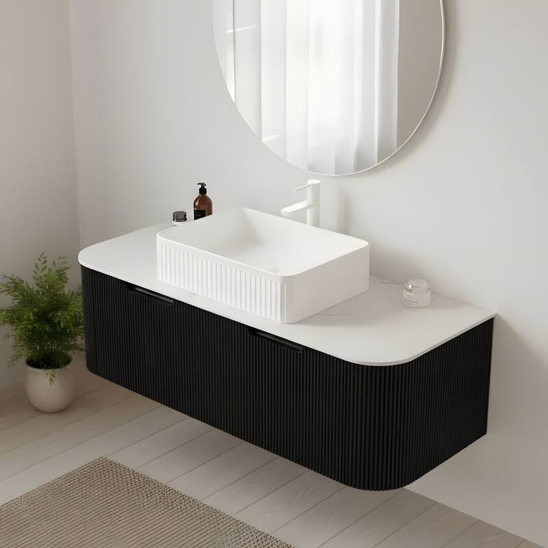 Wall Mounted Bathroom Vanity with White Rectangular Ceramic Basin