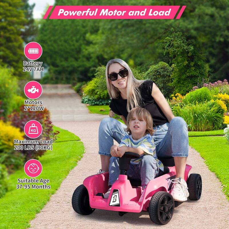 24V 2 Seaters 4-Wheelers Electric Ride On Toy for Kids, Two Driver Modes + Remote Control Modes