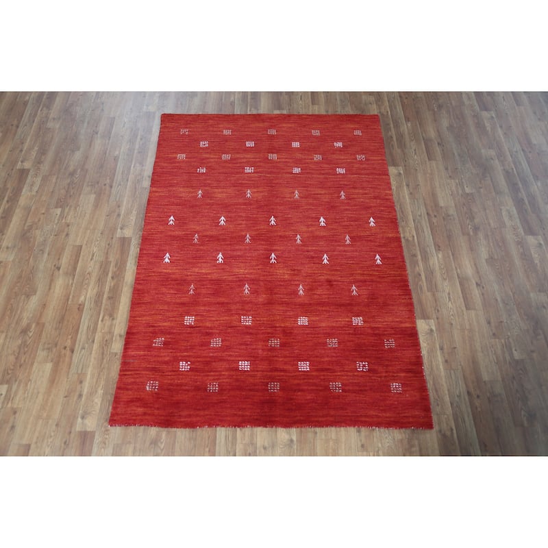 Rust Red Tribal Gabbeh Indian Rug Hand-Knotted Wool Carpet - 4'5" x 6'4"