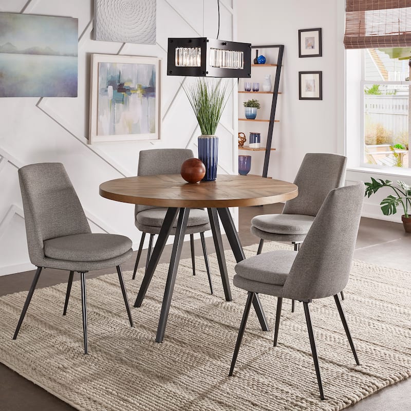 Saki Iron Grey Finish Chenille Fabric 5-Piece Dining Set by iNSPIRE Q Modern